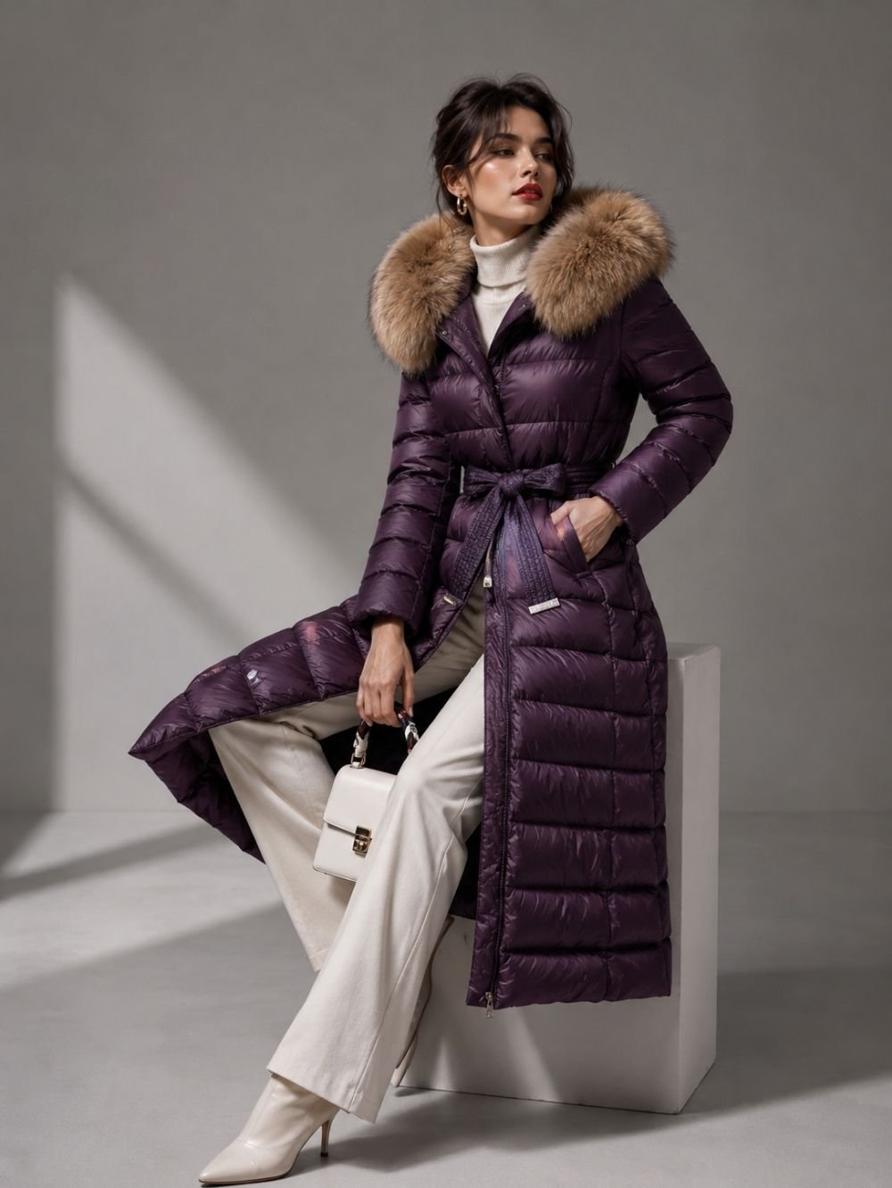 Raccoon Fur Hooded Puffer Parka for Women – Down Jacket SK19021 - Image 2