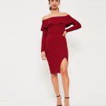 bordo düşük omuzlu gece elbisesi sk18783