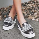 gri taşlı platform topuk loafer sk20649