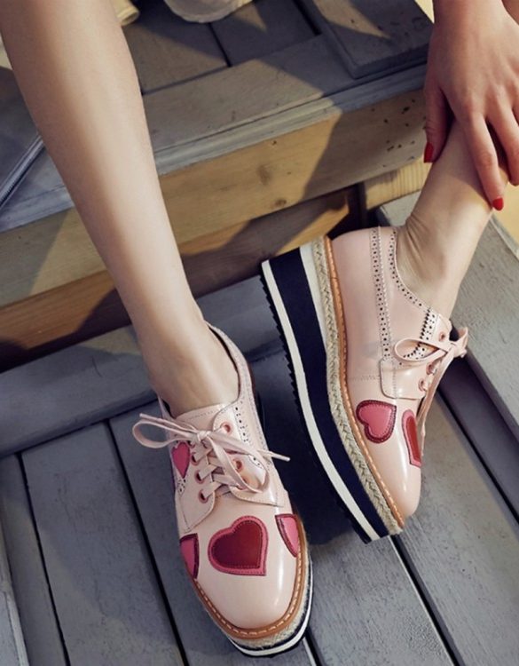 pembe kalpli oxford platform ayakkabı sk20630 pembe kalpli oxford platform ayakkabı sk20630
