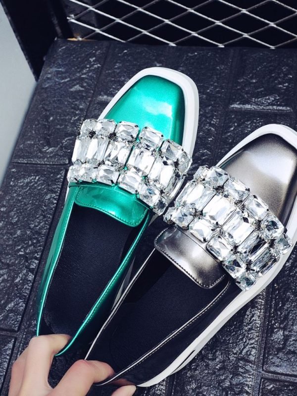 rhinestone platform loafers women