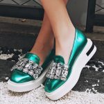 yeşil taşlı platform topuk loafer sk20649