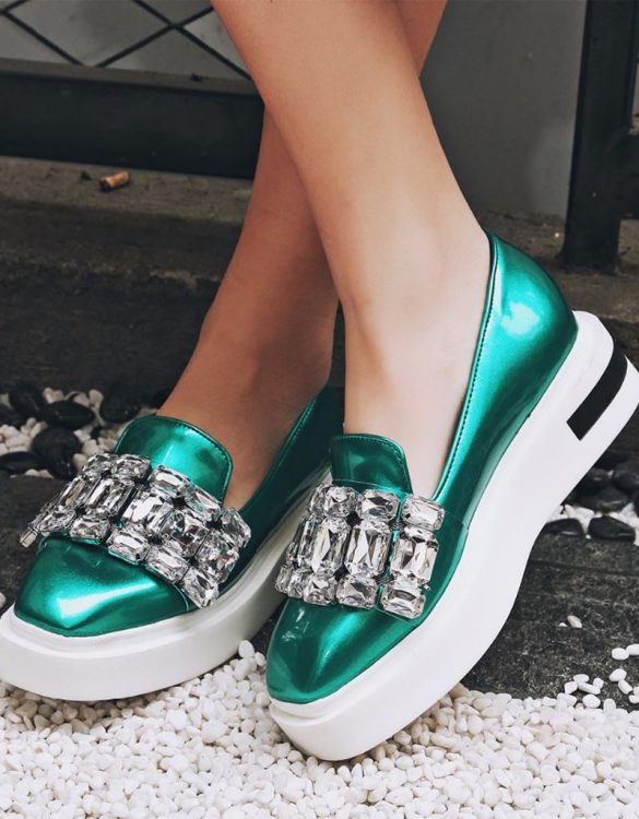 yeşil taşlı platform topuk loafer sk20649 yeşil taşlı platform topuk loafer sk20649