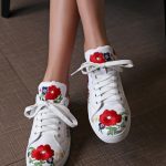 beyaz nakış işlemeli deri sneaker sk20917