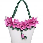 beyaz örgü saplı çiçekli deri çanta sk22405