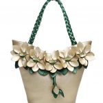 bronz örgü saplı çiçekli deri çanta sk22405