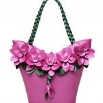 fuşya örgü saplı çiçekli deri çanta sk22405