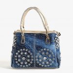 mavi taşlı kot kol çantası sk22386