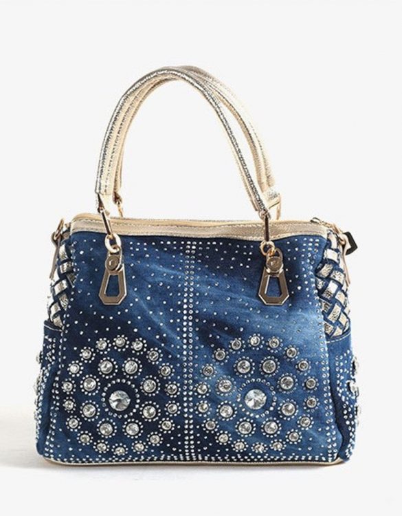 mavi taşlı kot kol çantası sk22386