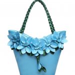 mavi örgü saplı çiçekli deri çanta sk22405