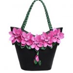 siyah örgü saplı çiçekli deri çanta sk22405