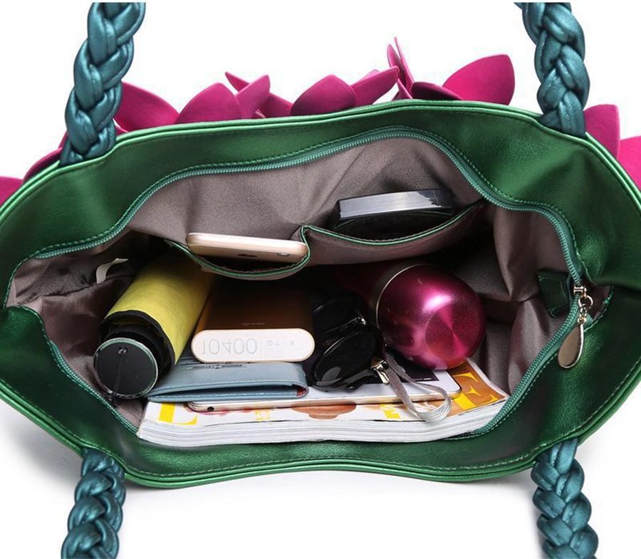 Floral Leather Bag for Women – Woven Handle Shoulder Bag SK22405 - Image 7