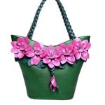 yeşil örgü saplı çiçekli deri çanta sk22405