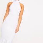 beyaz boğazlı kolsuz gece elbisesi sk22941