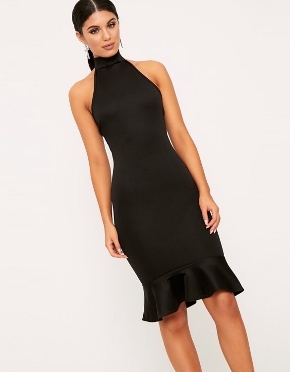 siyah boğazlı kolsuz gece elbisesi sk22941