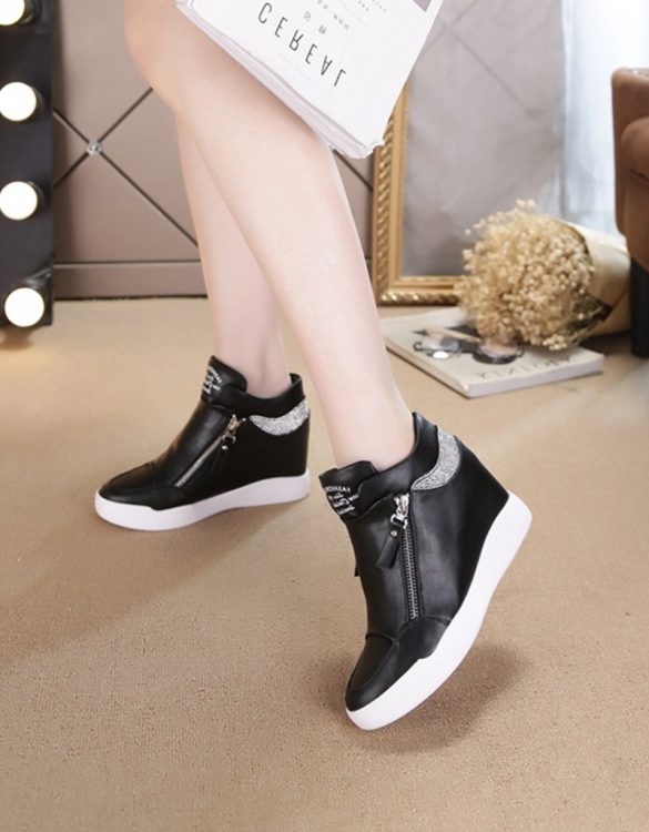 siyah taş işlemeli gizli topuk sneaker sk22652