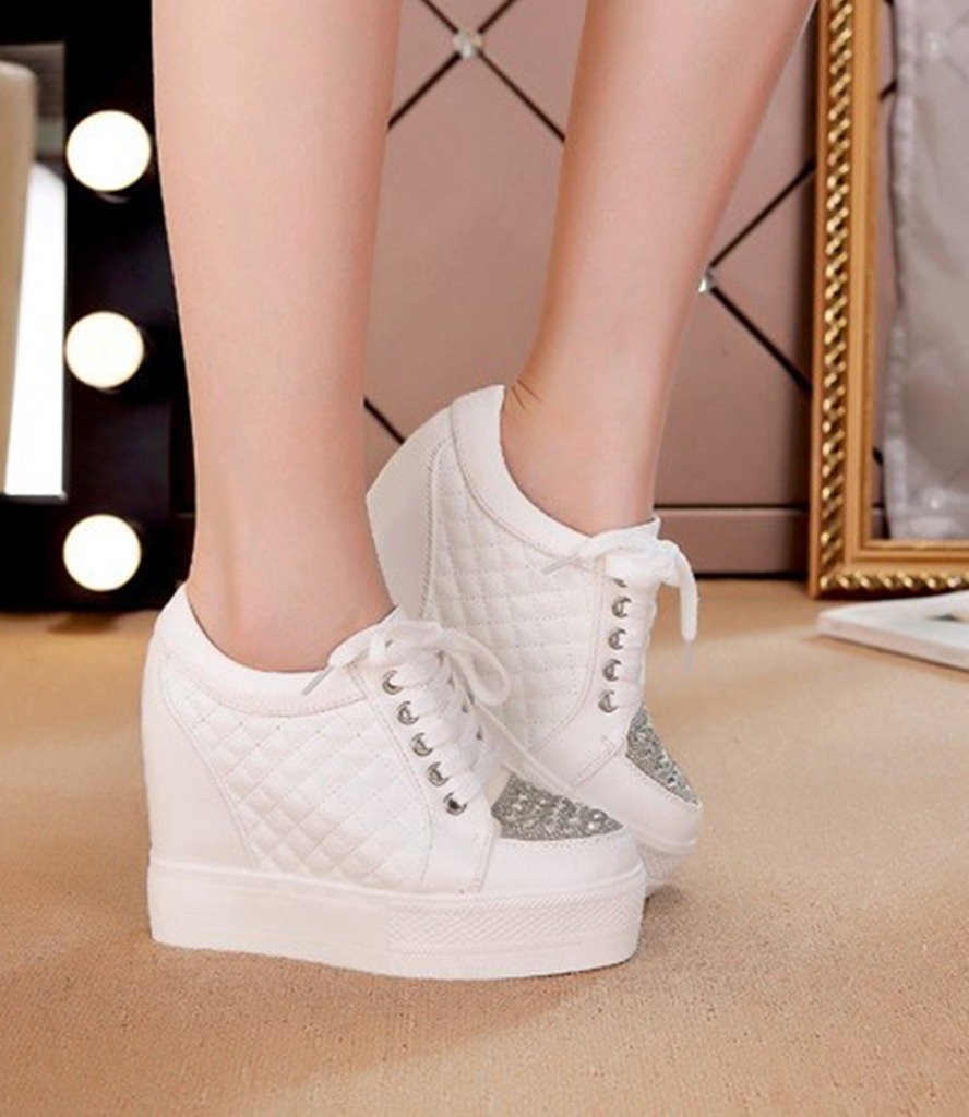Hidden Wedge Platform Sneakers for Women – Crystal Detail SK22669 - Image 8