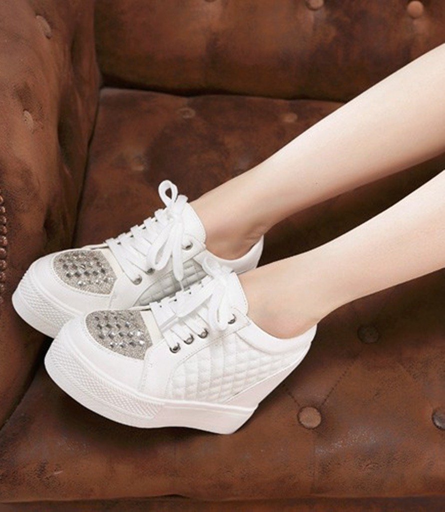 Hidden Wedge Platform Sneakers for Women – Crystal Detail SK22669 - Image 11