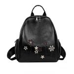 siyah çiçek işlemeli deri sırt çantası sk23602
