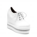 beyaz taşlı platform gizli topuk ayakkabı sk24776