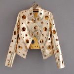 altın kuş gözü detaylı deri ceket sk25767