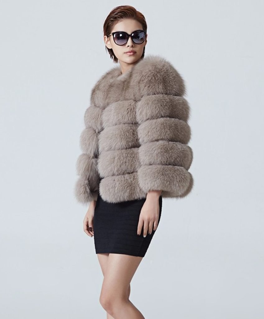 fox fur jacket women gray brown beige