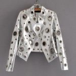 gümüş kuş gözü detaylı deri ceket sk25767