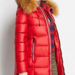 kırmızı yakası kürklü uzun şişme mont sk25713