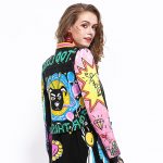 siyah karikatür desenli deri ceket sk25893