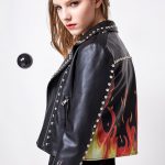 siyah zımba ve desen detaylı deri ceket sk25800