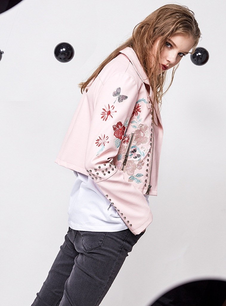 Studded Embroidered Leather Jacket for Women SK25807 - Image 7