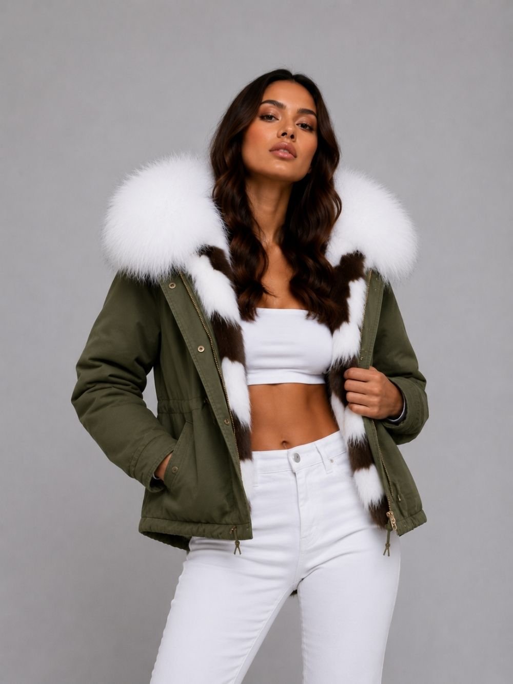 Fur Hooded Short Parka for Women SK26322 - Image 2