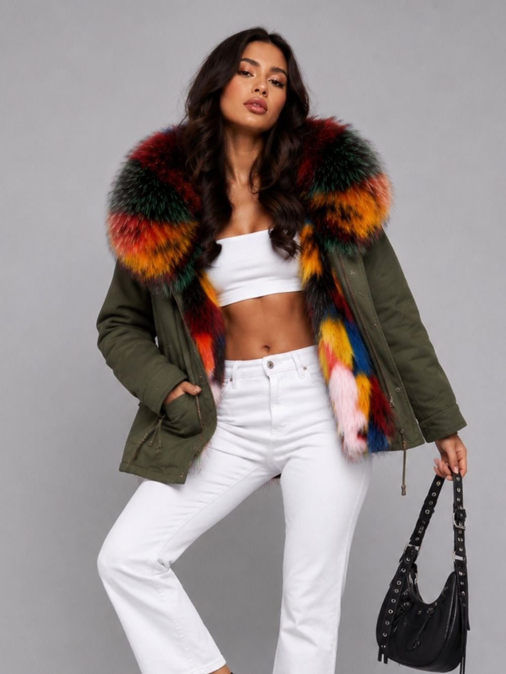 Fur Hooded Short Parka for Women SK26322