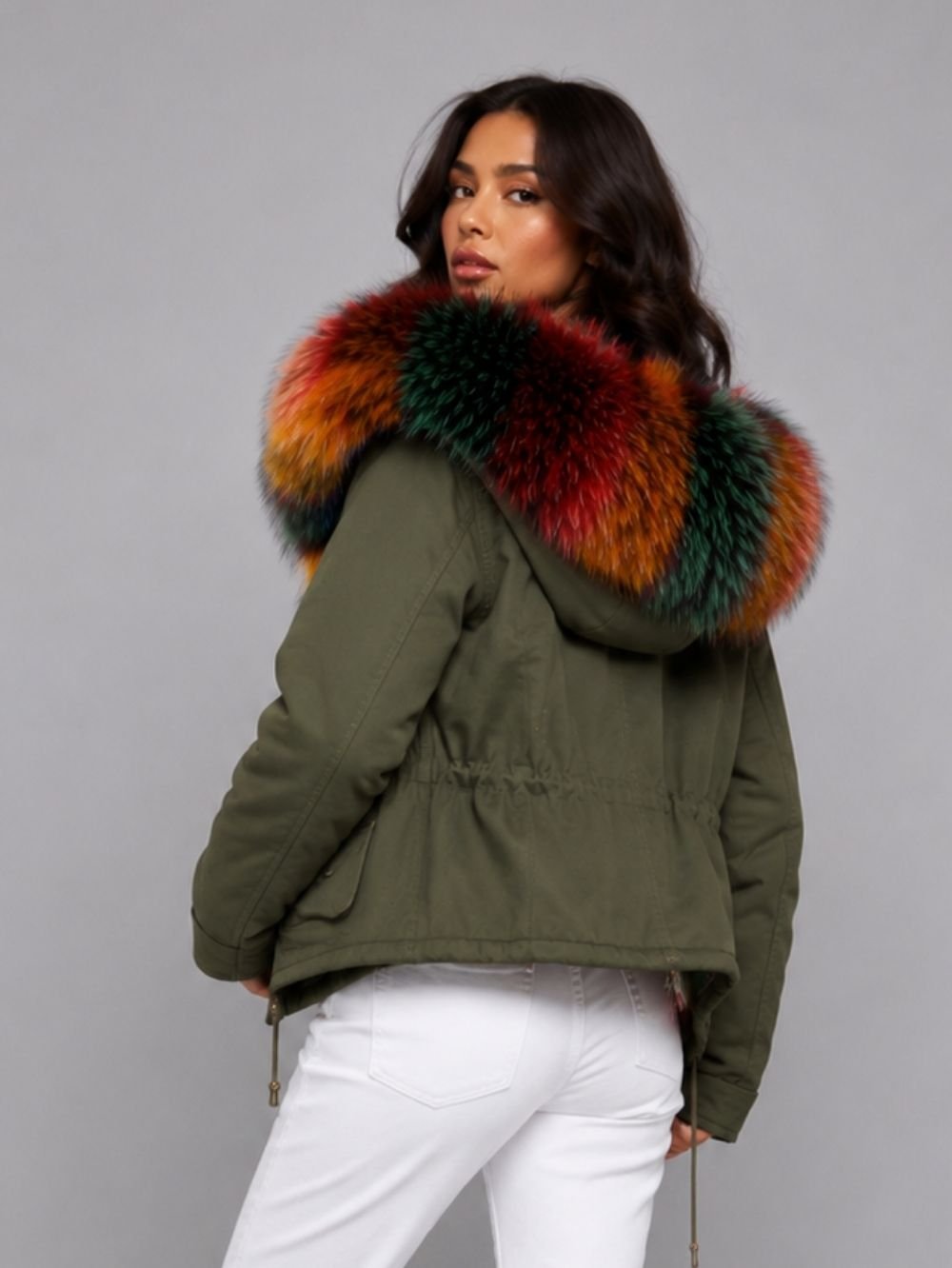 Fur Hooded Short Parka for Women SK26322 - Image 3
