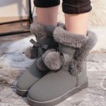 gri ponpon kürklü kar botu sk26935