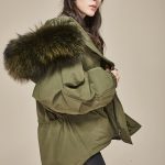 haki kürk kapüşonlu kaz tüylü parka sk26633
