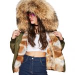 haki kürk kapüşonlu kısa mont sk26660