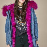 mavi fuşya kot tilki kürklü uzun kapüşonlu parka sk26372