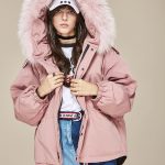 pembe kürk kapüşonlu kaz tüylü parka sk26633