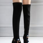 siyah işlemeli diz üstü süet çizme sk27072