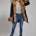 siyah kürk astarlı kapüşonlu parka sk26286