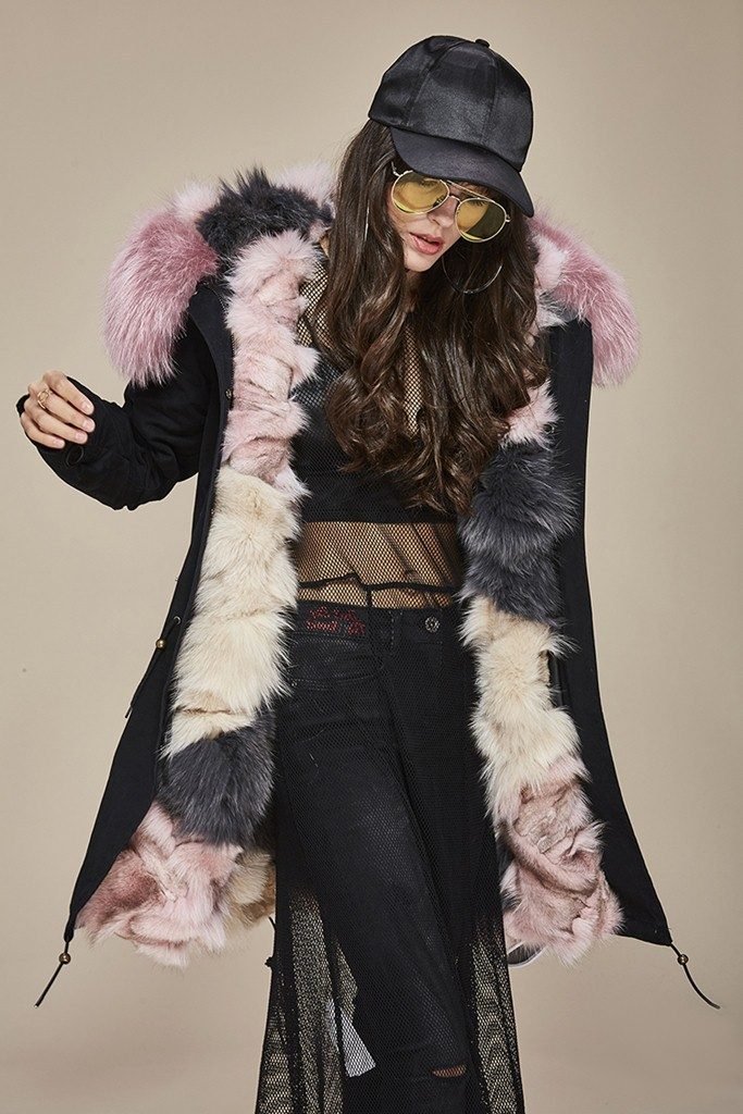fox fur hooded parka women long