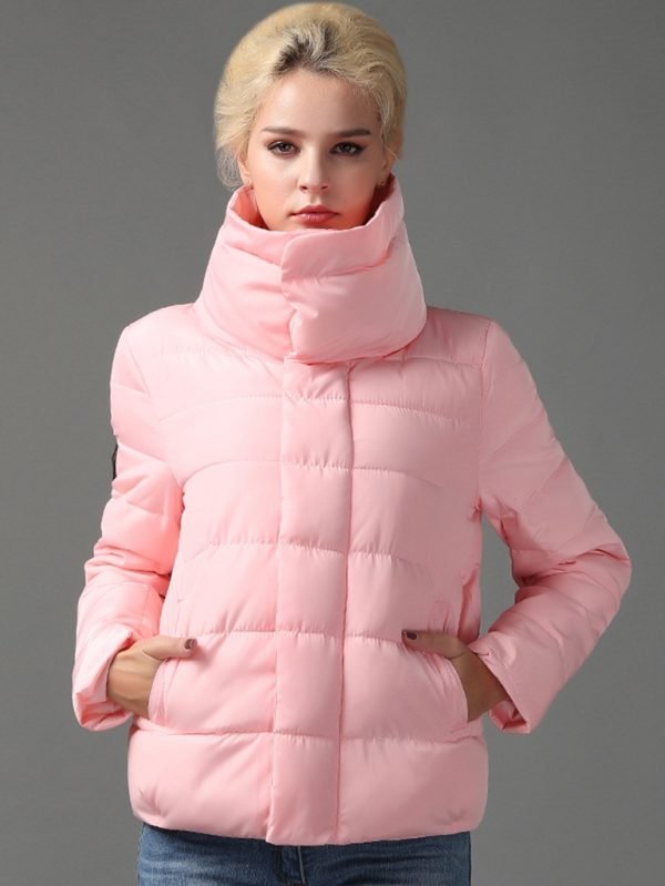high collar winter coat women close up
