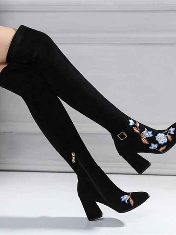 embroidered suede boots women black