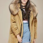 taba kadife kürk kapüşonlu parka sk26185