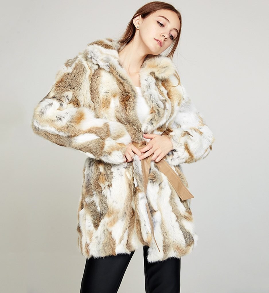 real fur coat with belt detail