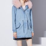 pembe kürk kapüşonlu kot parka sk28499