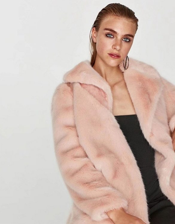 pembe yakalı bayan kürk mont sk28335 pembe yakalı bayan kürk mont sk28335