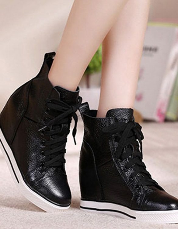 siyah bağcıklı gizli topuk sneaker-sk30157 siyah bağcıklı gizli topuk sneaker-sk30157