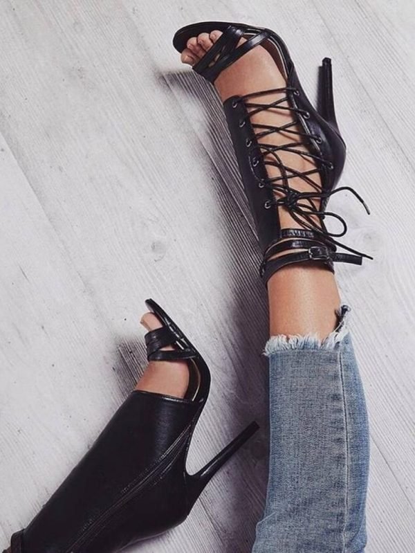 Black elegant strappy heels